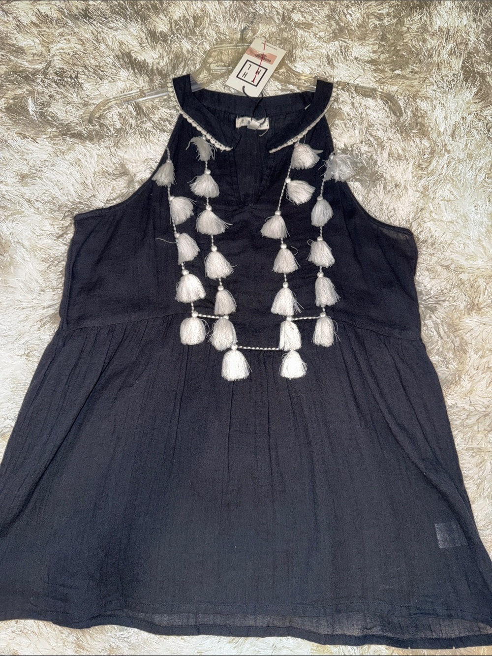 THML NWT Black Tassel-Accent Sleeveless Top